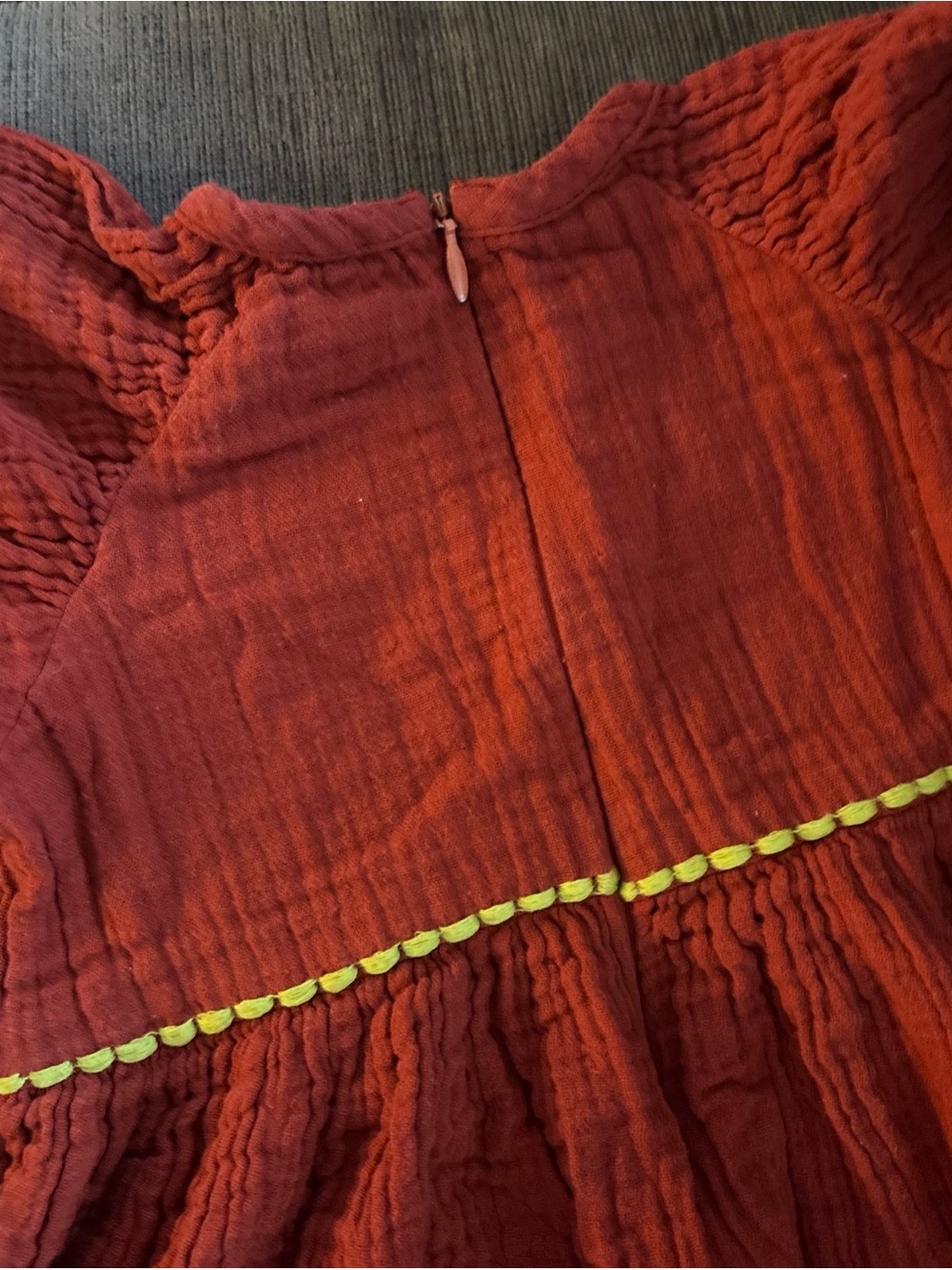 PINK CHICKEN toddler girls Rust Red Cotton Crinkled Dress with embroidery 2T - Picture 9 of 10